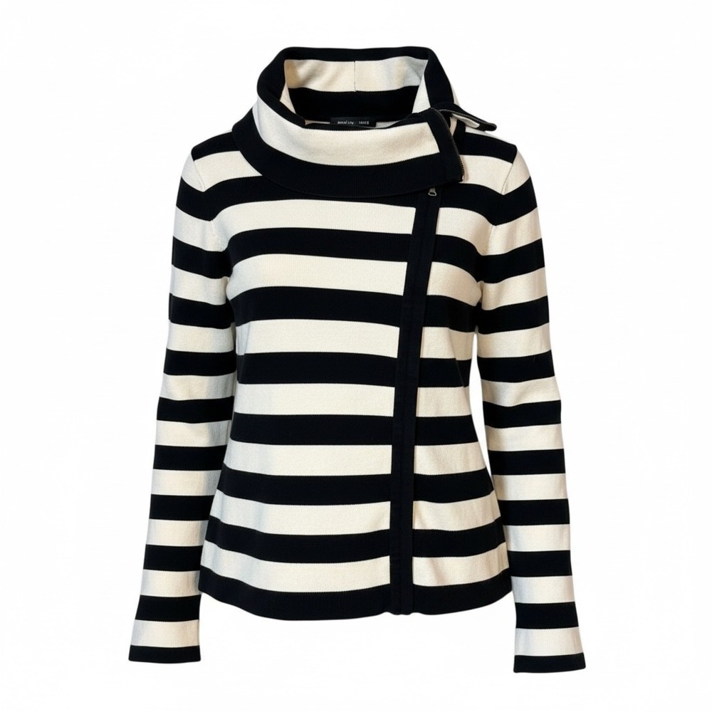 Lane Bryant Asymmetric Zip Moto Sweater Jacket Cotton Sweater Black White 22/24